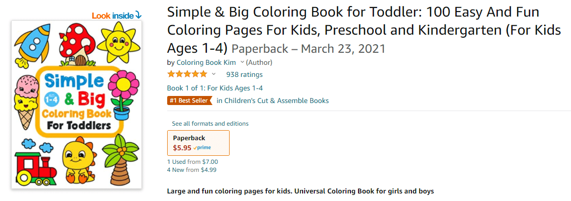 Simple & Big Coloring Book for Toddler: 100 Easy And Fun Coloring Pages For  Kids, Preschool and Kindergarten (Paperback)