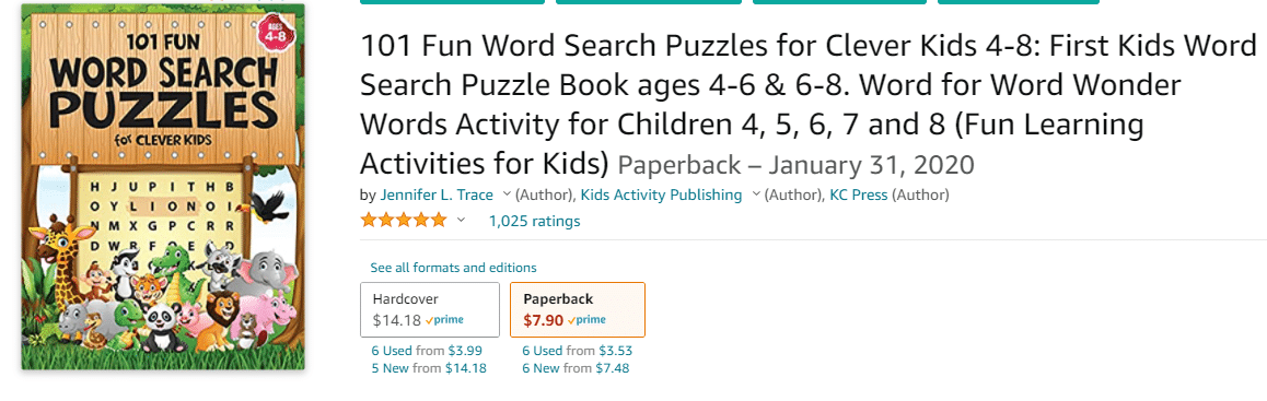 Brain Games Word search Puzzles book for smart kids age 6-8: 101 Fun Word  Searc