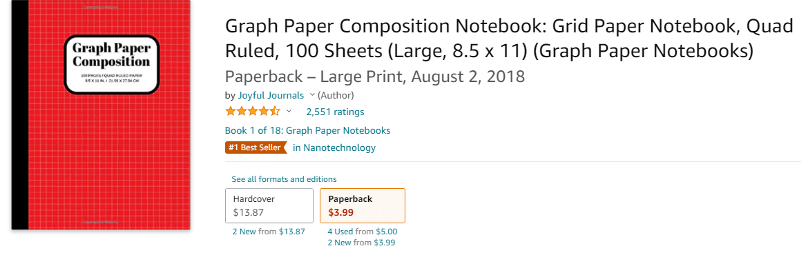 Math Notebook: 1/2 inch Square Graph Paper for Students and Kids, 100  Sheets (Large, 8.5 x 11) (Graph Paper Notebooks)