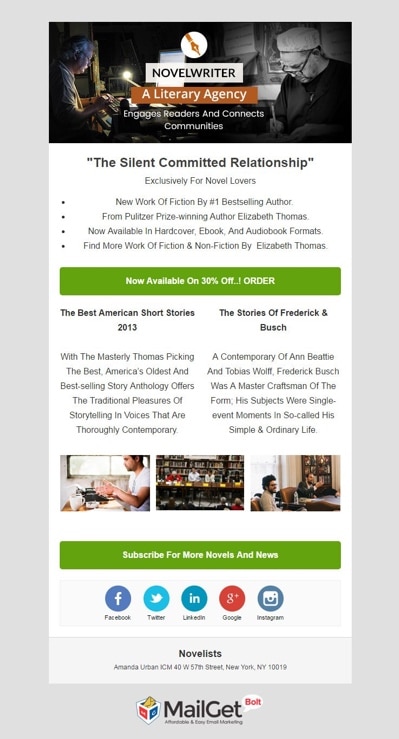 Novelist Email Template