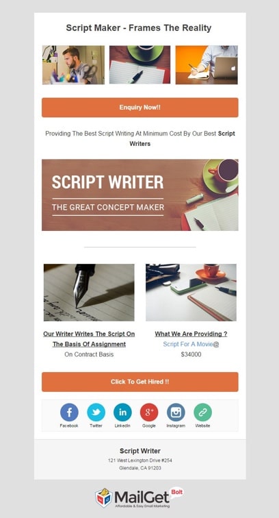 Script Writer Email Template