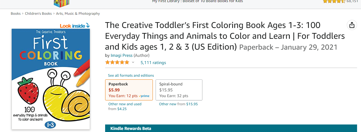 The Creative Toddler's First Coloring Book Ages 1-3: 100 Everyday Things  and Animals to Color and Learn