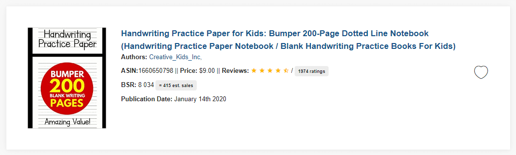 Writing Paper For Kindergarten: Handwriting Printing Practice Writing Paper  for Kids (Composition Notebook Dotted Line)