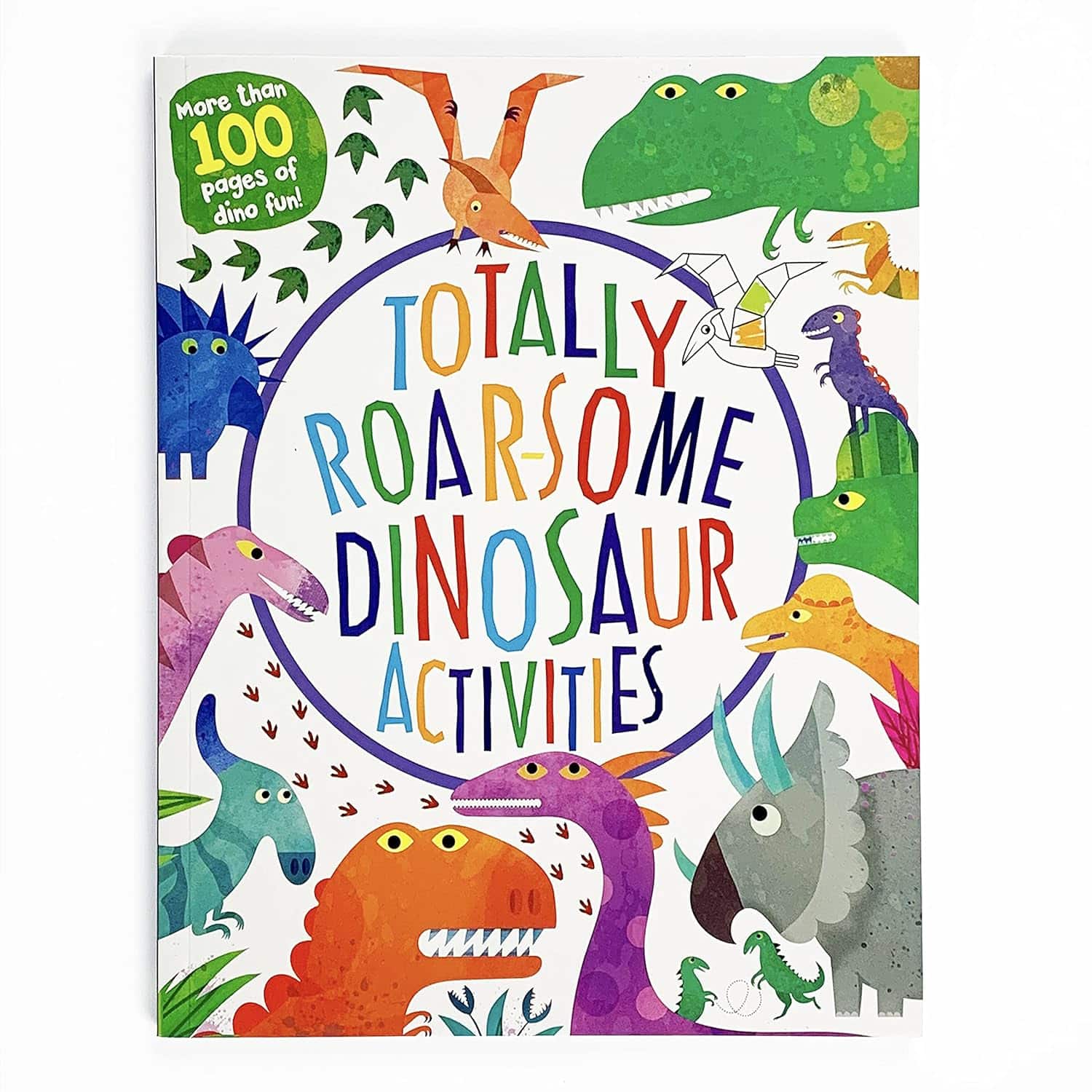 A book with cartoon dinosaurs Description automatically generated