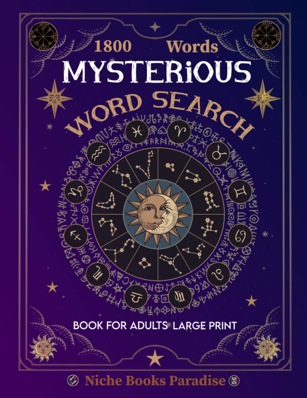 A purple cover with a circle of symbols Description automatically generated