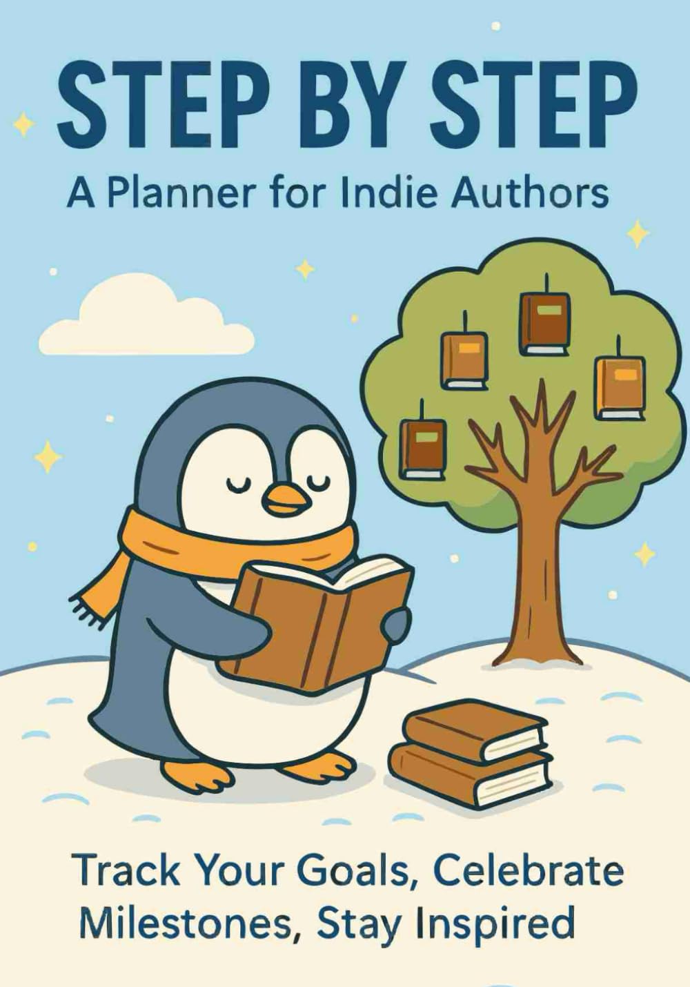 A penguin reading a book Description automatically generated