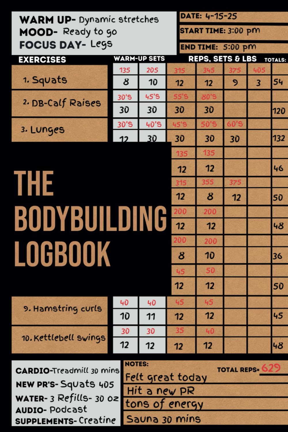 A book cover of a bodybuilding logbook Description automatically generated