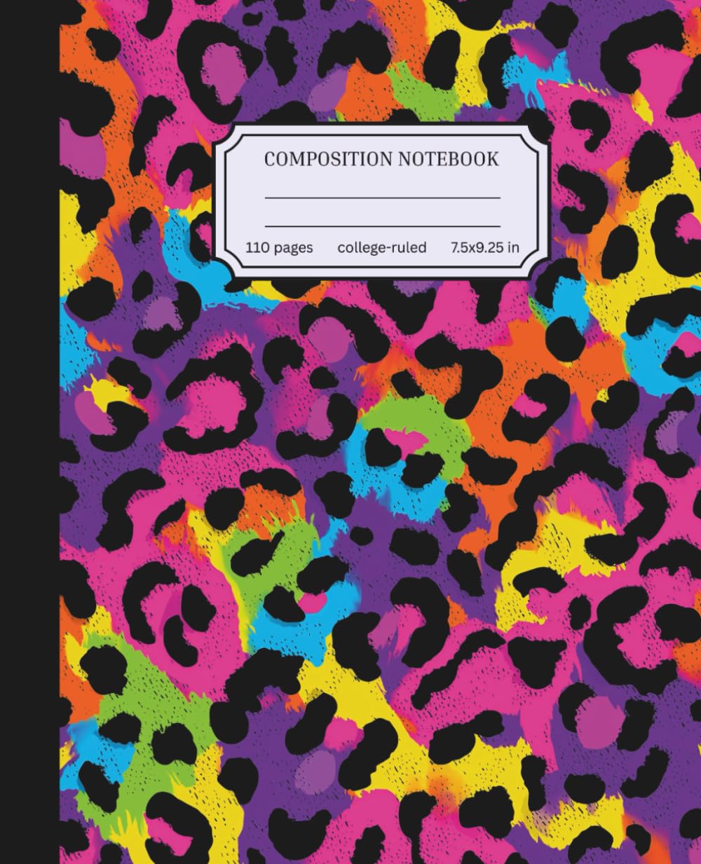 A colorful leopard print notebook Description automatically generated