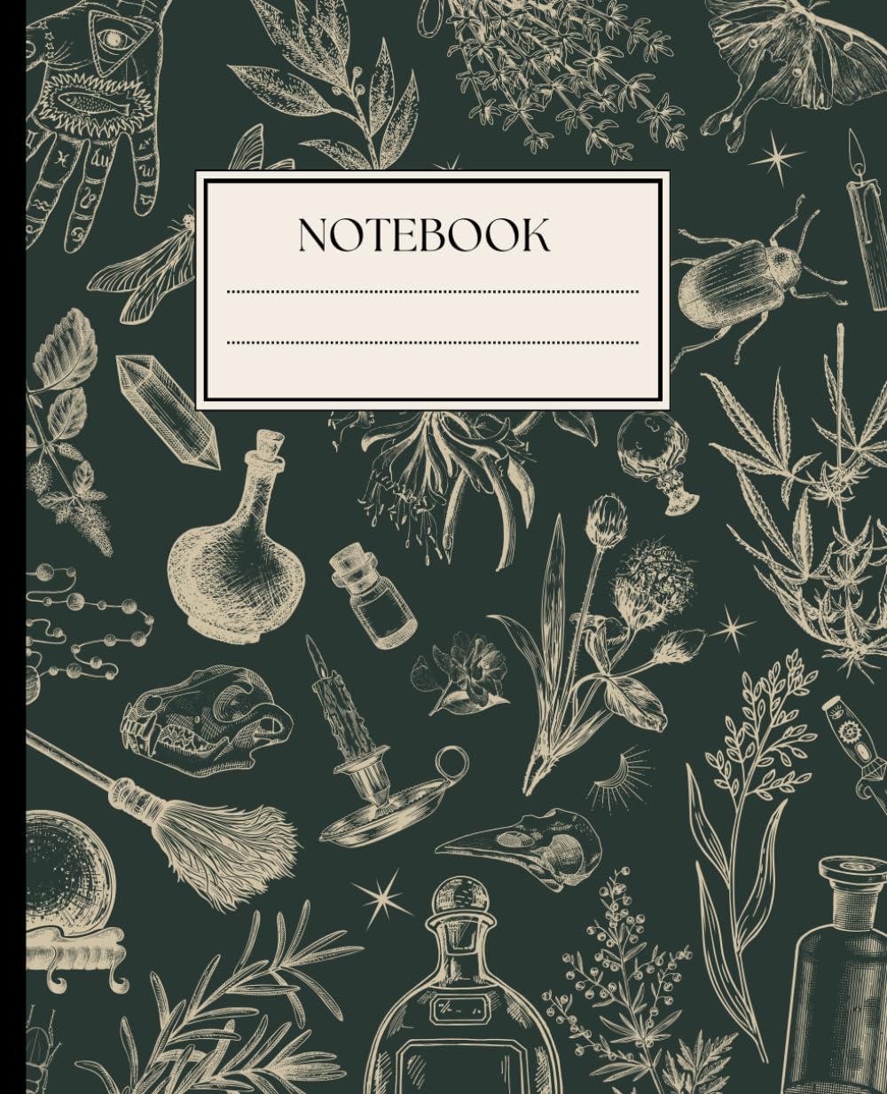 A cover of a notebook with a black cover with a white and black pattern Description automatically generated with medium confidence
