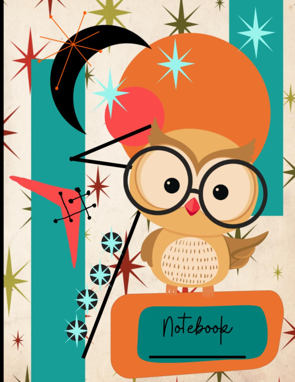 A cover of a notebook with an owl wearing glasses Description automatically generated