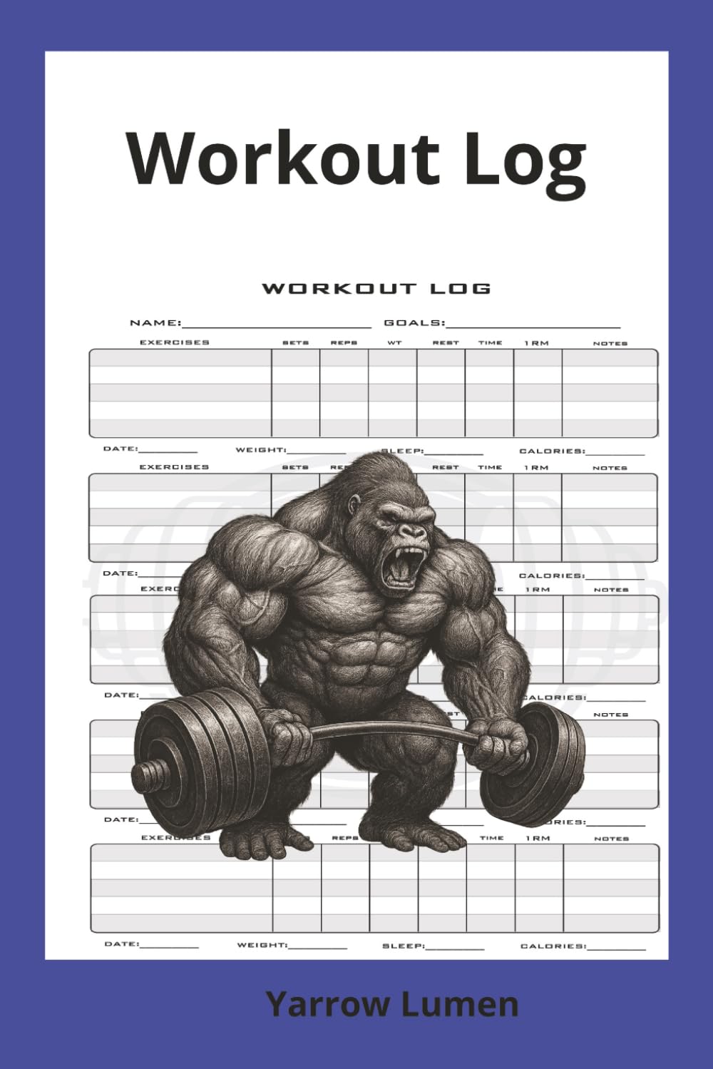 A gorilla lifting weights on a workout log Description automatically generated