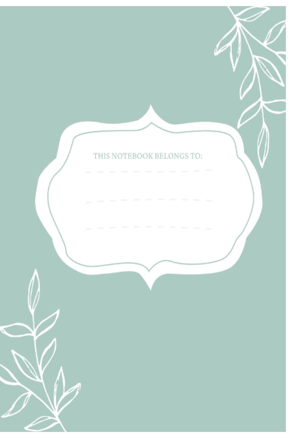 A notebook cover with a white frame and leaves Description automatically generated