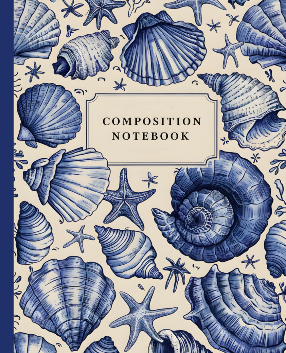 A notebook with a blue and white pattern Description automatically generated