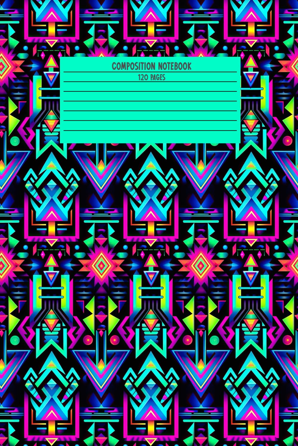 A notebook with a colorful pattern Description automatically generated