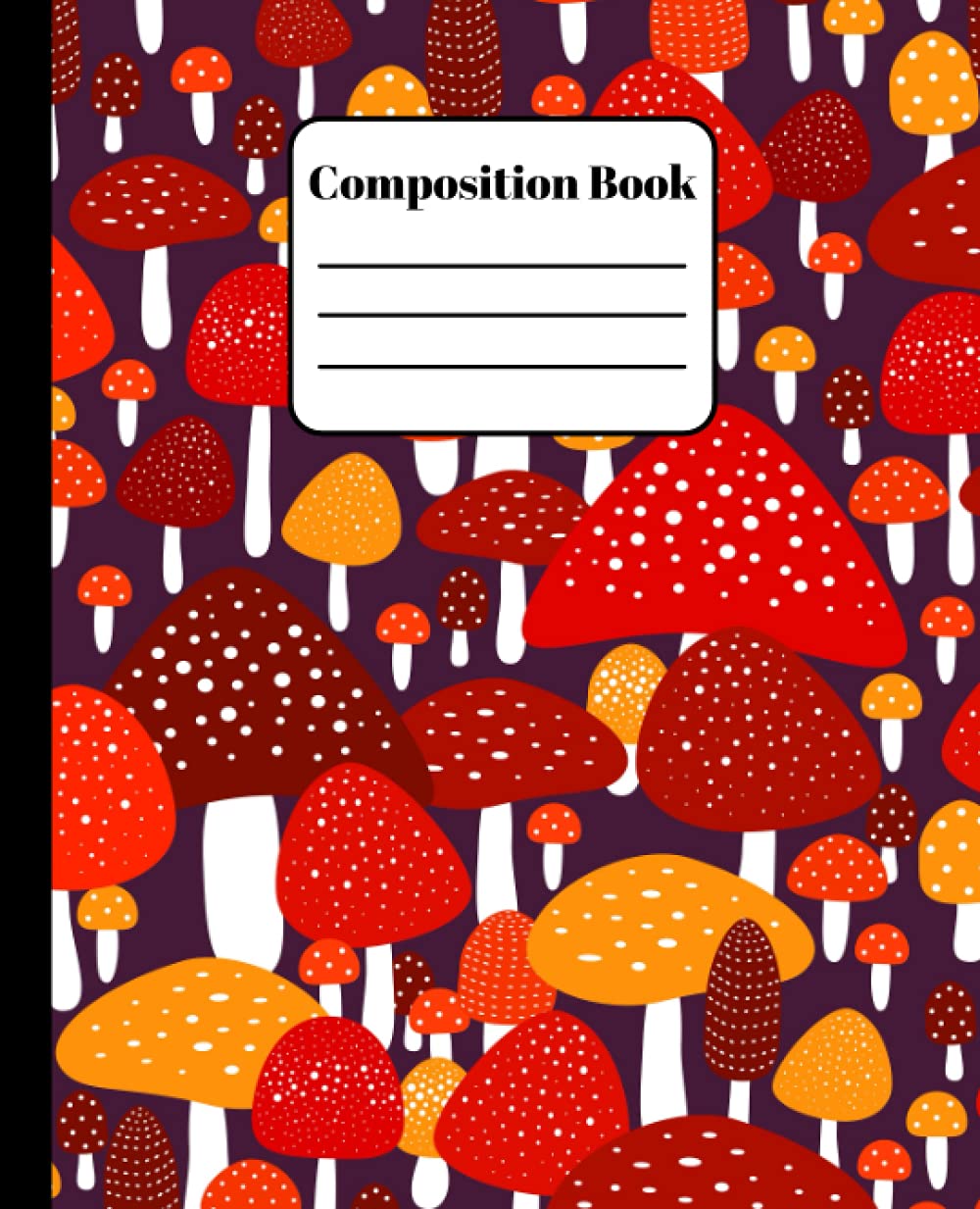 A notebook with a pattern of mushrooms Description automatically generated