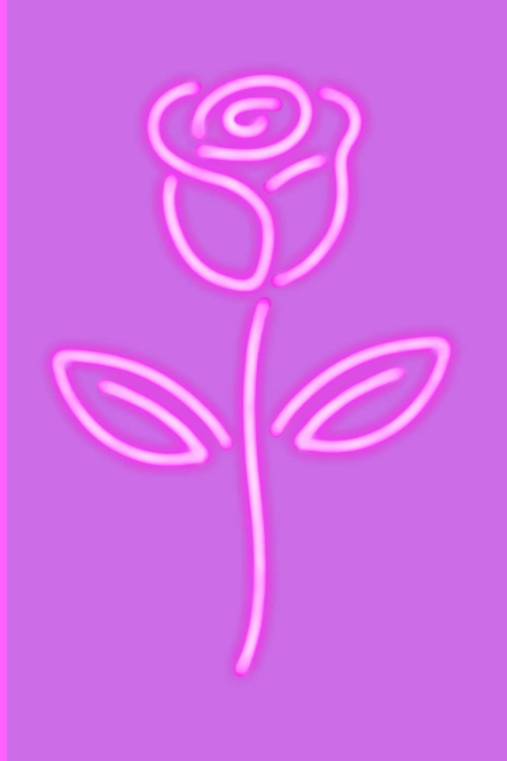 A pink neon rose on a purple background Description automatically generated