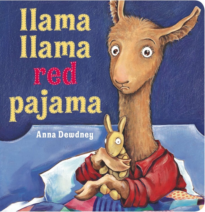 A cartoon of a llama holding a stuffed animal Description automatically generated