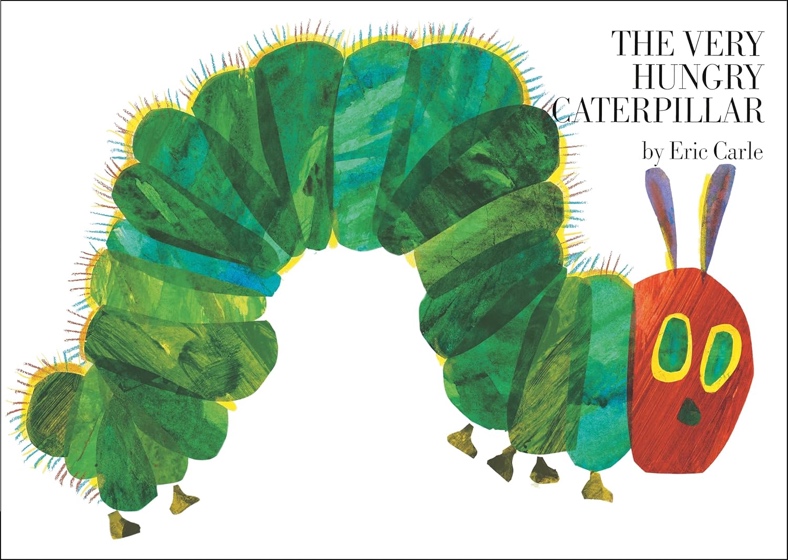 A book cover of a very hungry caterpillar Description automatically generated